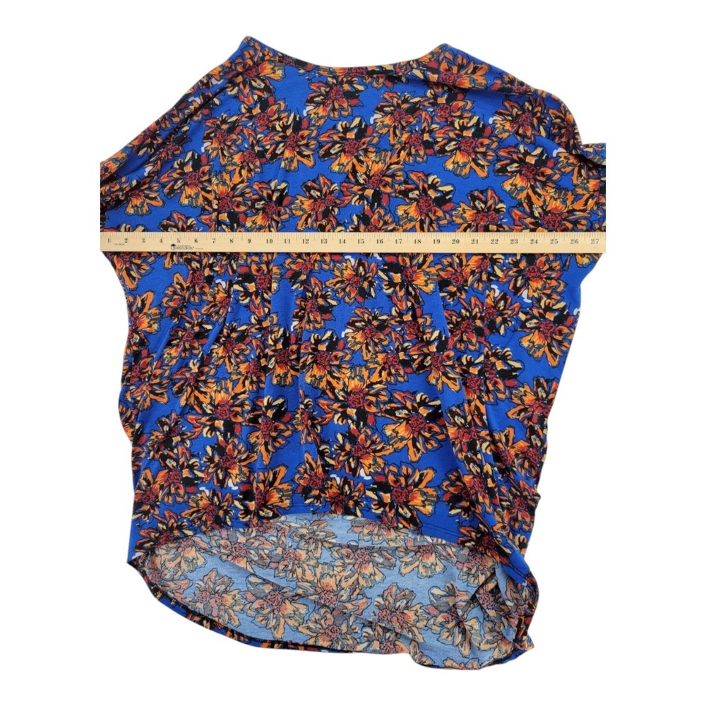 LuLaRoe 2XL Women's Short Sleeve Scoop Neck High Low Black Orange Blue Floral - Picture 4 of 5